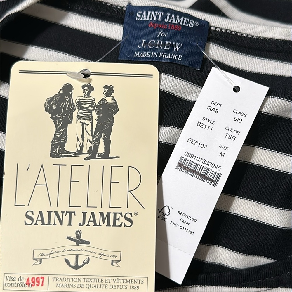 Saint James® X J.Crew Structured T-shirt in Tilly Stripe Black Natural - Picture 8 of 9